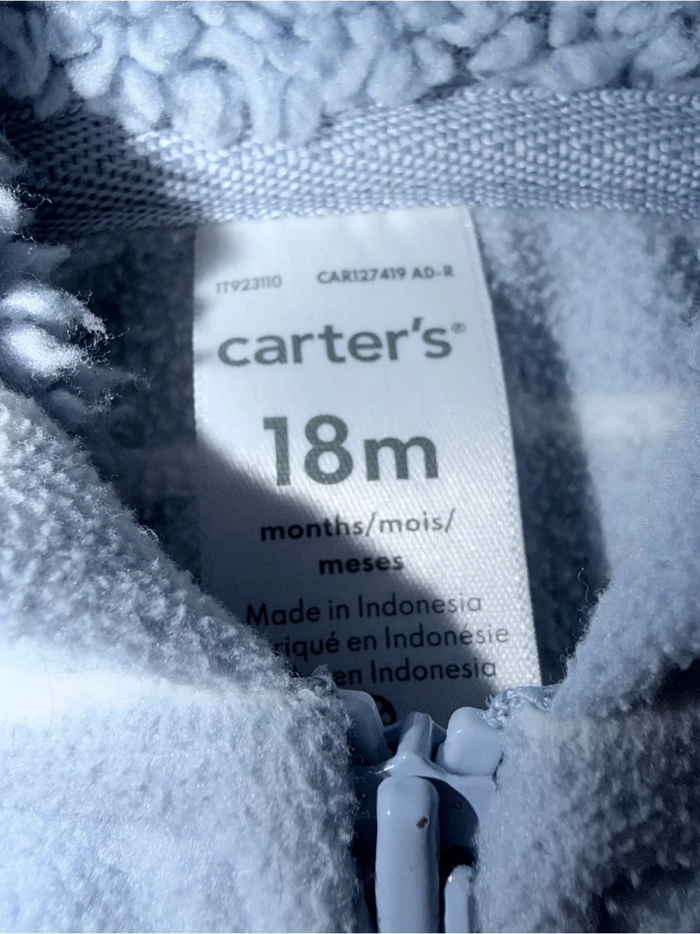 Carter's Light Blue & White Striped Hooded Zip Sweatshirt with Bear Pockets